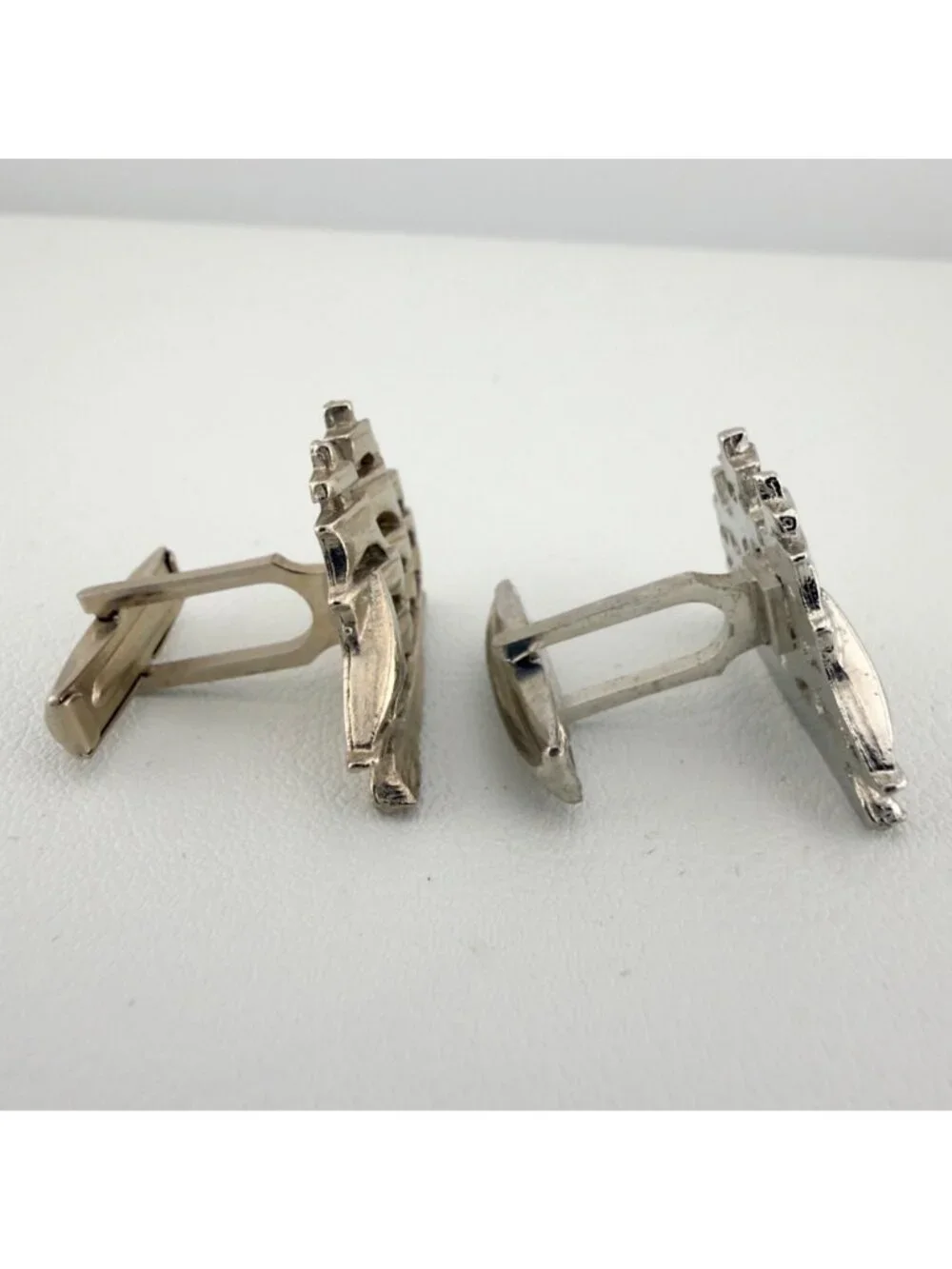 Vintage Cufflinks Set of 2 Tall Ships Mayflower Silver Tone Nautical Sailing
